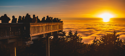 Beautiful sunset above the clouds at the Waldwipfelweg-Saint Englmar-Bavaria-Germany