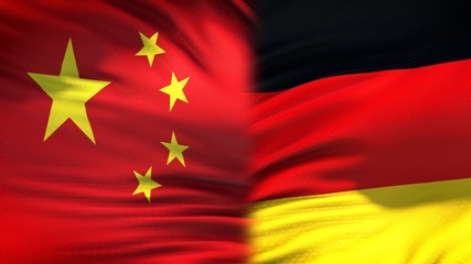 China and Germany flags background, diplomatic and economic relations, trade