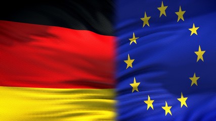 Germany and European Union flags background, diplomatic and economic relations