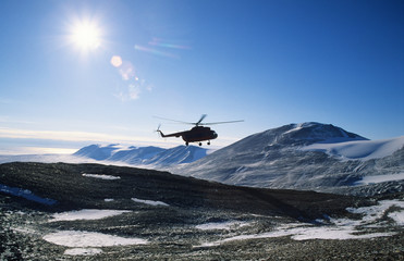 Antarctica; Helicopter takes us to the Dry Valley