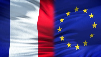 France and European Union flags background, diplomatic and economic relations