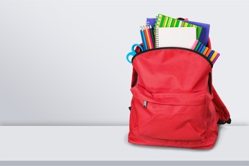 Red School Backpack  on   background.