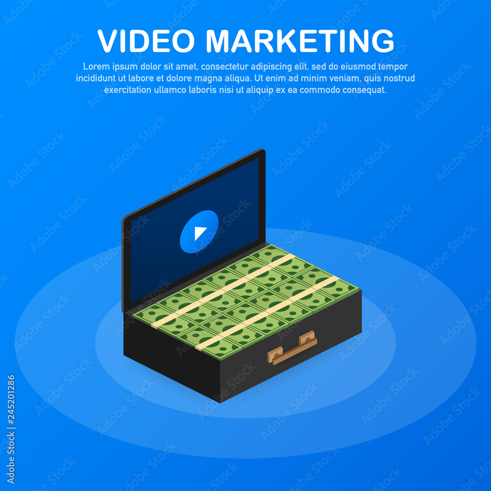 Canvas Prints Video marketing icon concept. Making money from video with social network communication. Vector illustration.