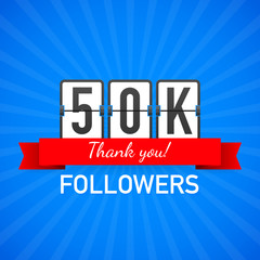 50k followers, Thank You,  social sites post. Thank you followers congratulation card. Vector illustration.