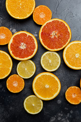 Citrus background at black background