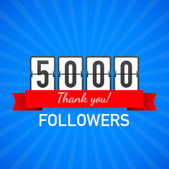 5000 followers, Thank You,  social sites post. Thank you followers congratulation card. Vector illustration.