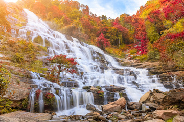 Waterfall in national park during autumn