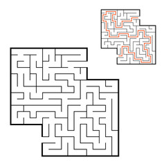 Abstract square maze. Game for kids. Puzzle for children. Labyrinth conundrum. Flat vector illustration isolated on white background. With answer. With place for your image.