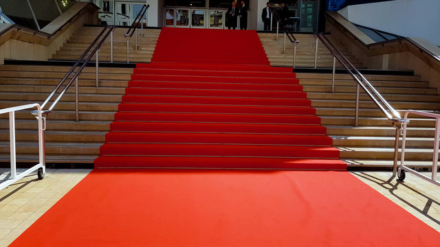 Red carpet on stairs, event for famous people, international award ceremony