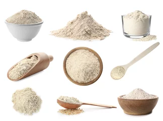 Fotobehang Heap of wheat flour on white background © New Africa