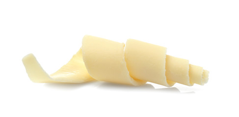 Yummy chocolate curl for decor on white background