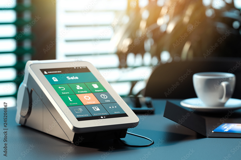 Poster pos payment terminal. nfc payments concept. 3d rendering.