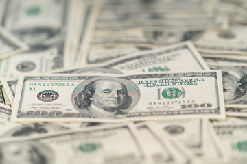 Selective view of a 100 dollar USD banknote