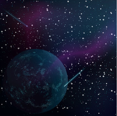 Obraz premium Vector illustration. Realistic space with an unknown planet and many stars.