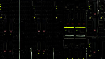 Modern datacenter with lights, remote storage of information, server racks