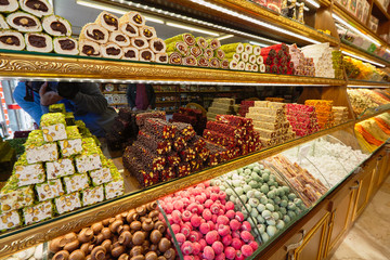 Turkish sweets in Istanbul streetnuts, marmalade, istanbul, turkey,lokum,asian, asia, dough, pastry, duff, confection, istanbul, silhouette, street, snack, gourmet, background, lunch, plate, hot, eat,