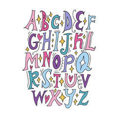 Vector fairy alphabet. Lettering, initial letters, vintage medieval style.
