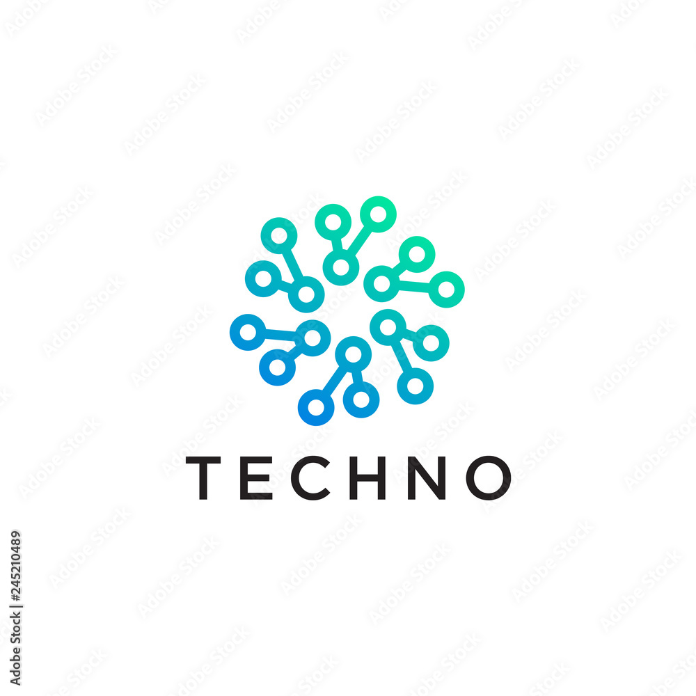 Leinwandbilder technology logo simple tech design. vector creative abstract circle round red flow shape modern icon
