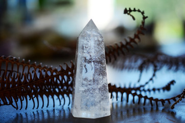 Clear Quartz crystal tower, carved crystal tower. Woman's hand holding clear quartz tower. Witchy...