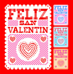 Feliz San Valentin, Happy Valentines day spanish text Vector set collection  design