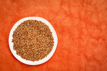 buckwheat kasha on a white plate