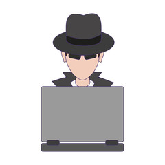 thief hacker with laptop avatar blue lines