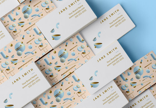 Pastel Business Card Layout with Abstract 3D Patterns