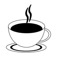 coffee hot drink in cup on dish in black and white