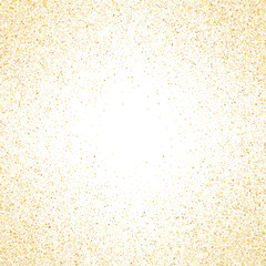 Gold sparkles glitter dust metallic confetti vector frame border background.