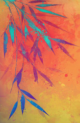 watercolor branch on a bright textural background