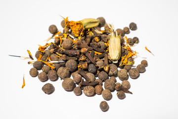 Black peppercorns pile, paths, top