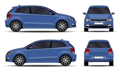 Fototapeta na wymiar realistic car. hatchback. front view, side view, back view.