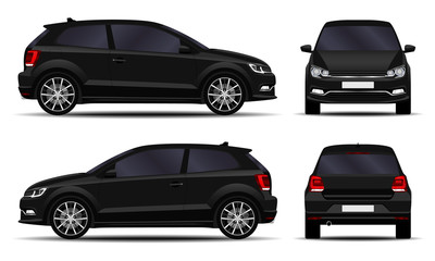 realistic car. hatchback. front view, side view, back view.