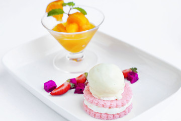 Beautiful elegant colorful dessert in a plate