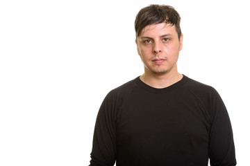 Studio shot of Caucasian man isolated against white background