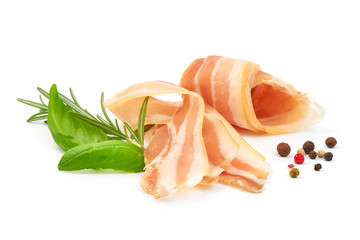 Smoked Bacon Rolls, close up, isolated on a white background