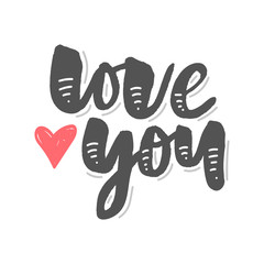 I love you. I heart you. Valentines day calligraphy glitter card. Hand drawn design elements. Handwritten modern brush lettering.