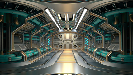 Sci-Fi space station corridor or futuristic spaceship interior. 3d illustration