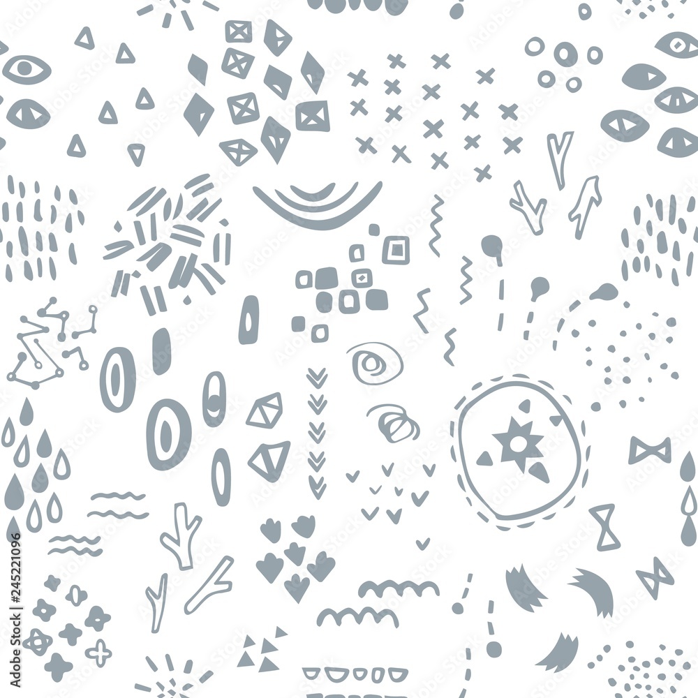 Poster Modern Vector Seamless Pattern with Doodle Freehand Decorative Elements. Abstract Zentangle