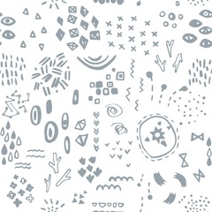 Modern Vector Seamless Pattern with Doodle Freehand Decorative Elements. Abstract Zentangle