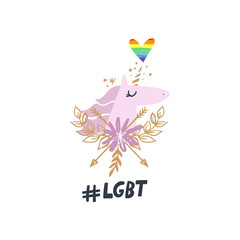 Unicorn head art, LGBT theme illustration. Vector and jpg image.