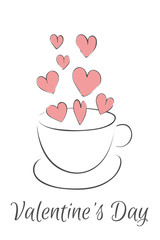 Valentine's day illustration with cup and hearts
