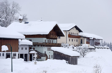 Winter landscape at early morning in Austria, Europe.