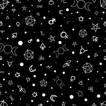 Seamless pattern with occult symbols 