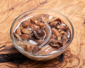 Organic boletus luteus marinated mushrooms.
