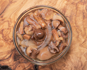 Organic boletus luteus marinated mushrooms.