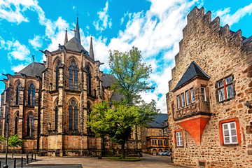 Marburg, Elisabethkirche.  St. Elizabeth church in  Marburg - obrazy, fototapety, plakaty