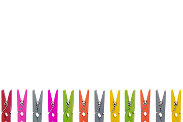 Colorful wooden clothespins on white background concept