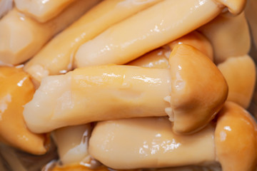 Marinated wine cap mushrooms. Stropharia rugoso annulata mushrooms.