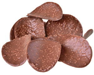 Chocolate chips close up isolated